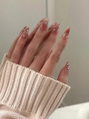 Coquette Nude Pink Aura Silver Artwork Nails