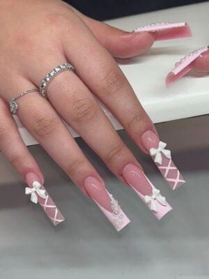 Coquette Pink Pearl Nails
