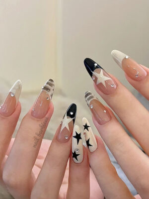 Croc x Star Abstract White & Black Nails