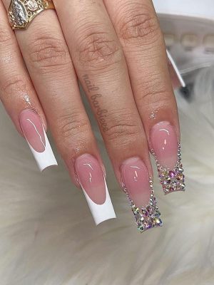 Curvy French Tips With Swarovski Crystsals