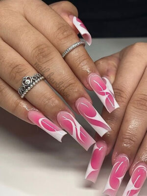 Dark Pink Aura White Web Gel Nails