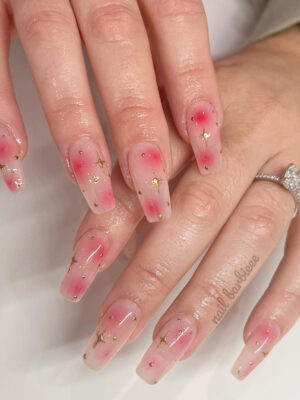 Deep Pink Aura Spots Gold Artwork Nails