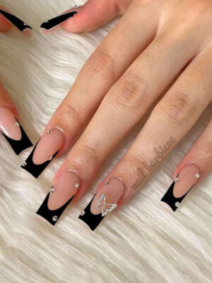 French Curvy Tips With Butterfly Crystals