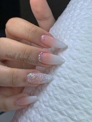 French Ombre With Unicorn Glitter & Crystals