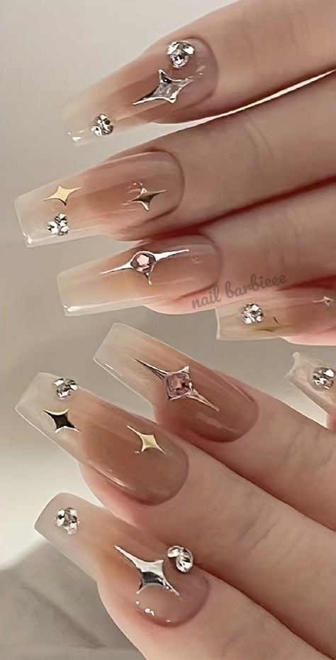 Nude Silver Abstract Nails
