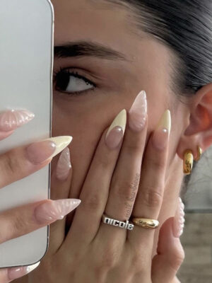 Pastel Yellow Tips With Aquatic 3D Look