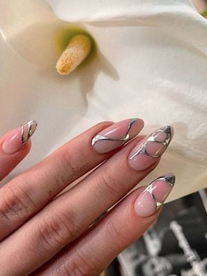 Pink Aura Metal Silver Metal Chrome Nails