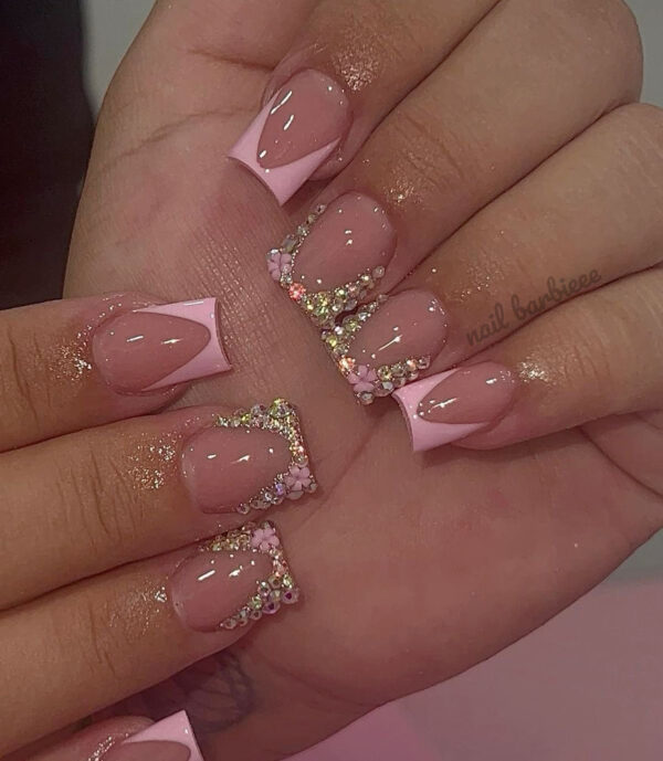 Pink French Crystal Tips