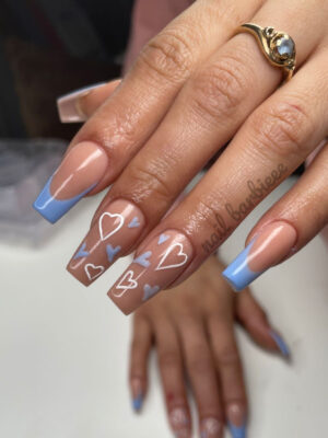 Sky Blue French Tips With Hearts
