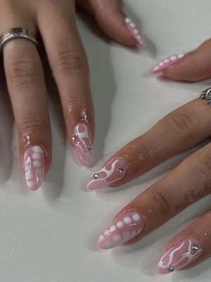 White Croc & Web Pink Aura Nails